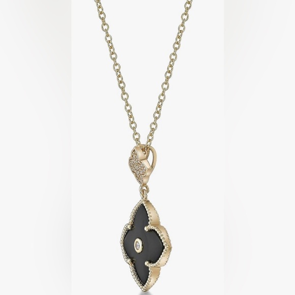 Gorgeous upscale Neiman Marcus 18KT vermeil Onyx Dia Clover necklace - Picture 3 of 4
